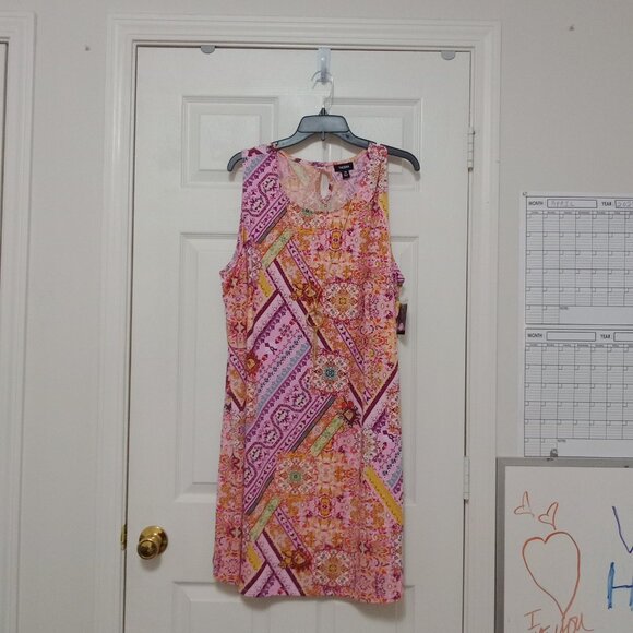 Boho Chic NWT Tacera 2X Sleeveless Shift Dress Pink Medallion Print Festival Sty - Picture 2 of 11